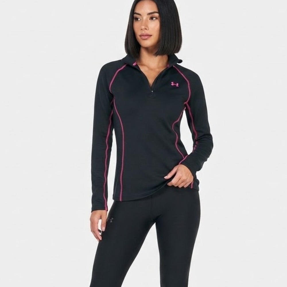 Under Armour ColdGear Womens Medium Black Pink 1/4 Zip Pullover Semi-Fitted Top